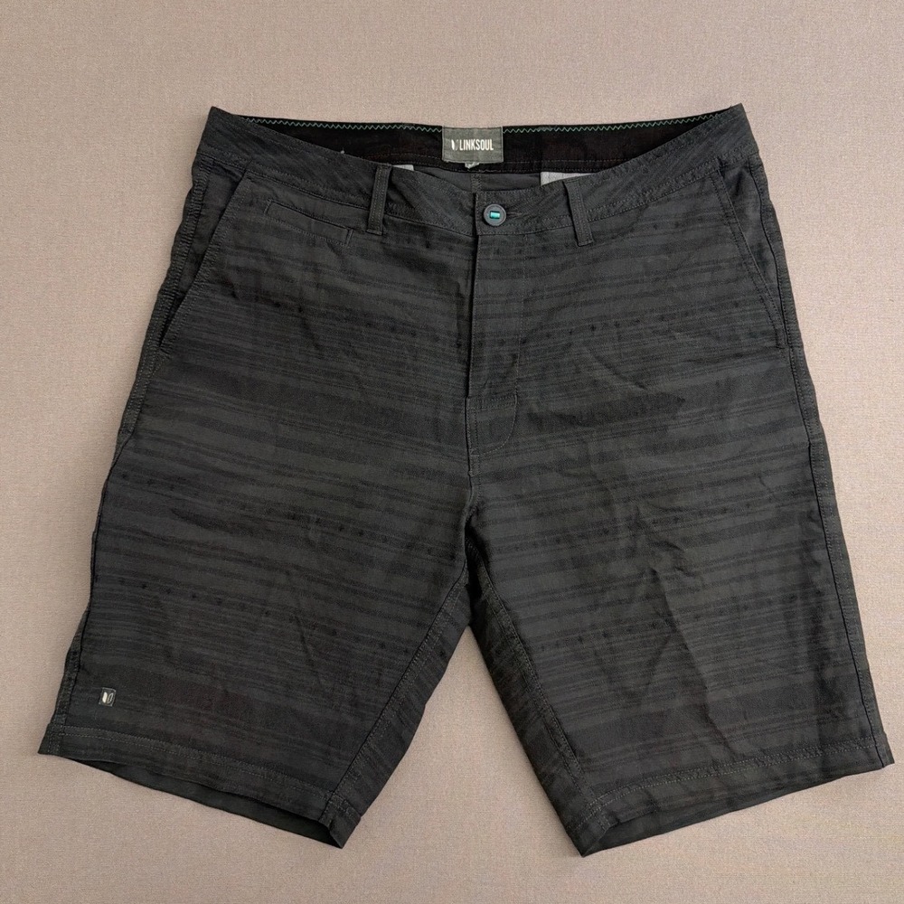 Linksoul Mens Boardwalker Hybrid Golf Shorts Charcoal Grey Stripe Size 36